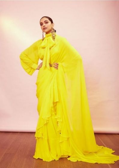 Deepika Padukone Glows Bright In All Yellow Ruffle Sabyasachi Saree