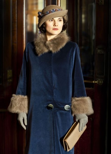 Lady Mary Michelle Dockery Downton Abbey The Fur-trimmed Navy Blue Coat