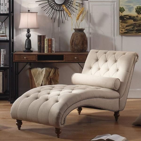 Luxorious Indoor Chaise Lounge Chair with Nailhead Trim and Accent Toss Pillow